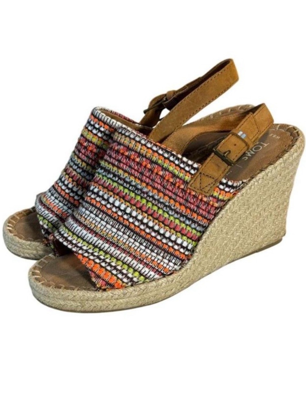 Toms Multicolor Woven Espadrille Wedge Sandals - Brown Straps